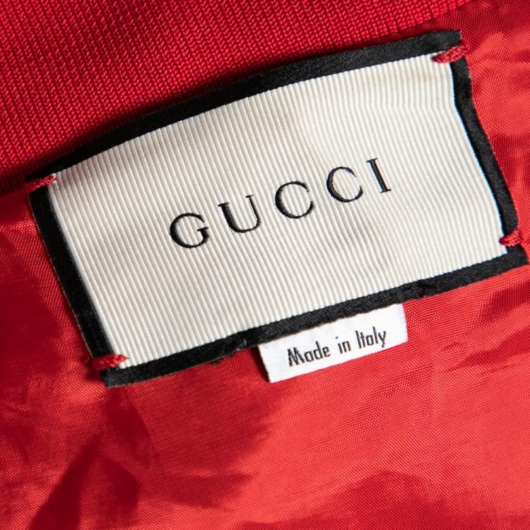 Pre Owned Gucci Red Mesh & Satin Magnetismo Stripe Trimmed Zip Front Hooded Jacket XL