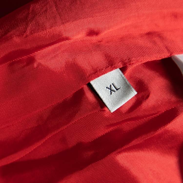 Pre Owned Gucci Red Mesh & Satin Magnetismo Stripe Trimmed Zip Front Hooded Jacket XL