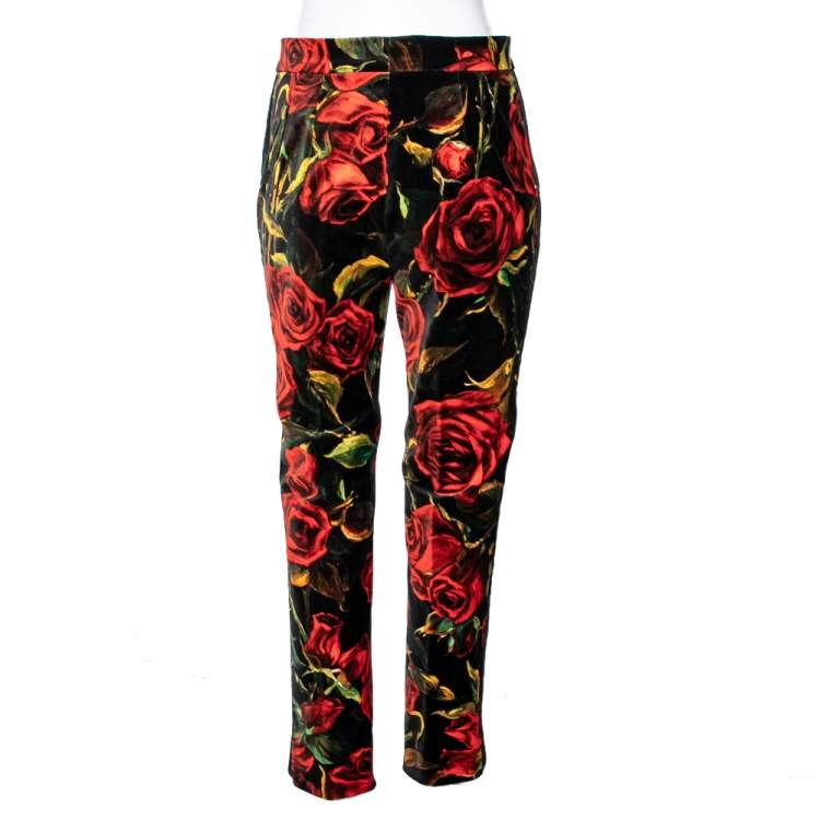 مملوكة مسبقًا Gucci Multicolor Floral Print Velvet Trousers M