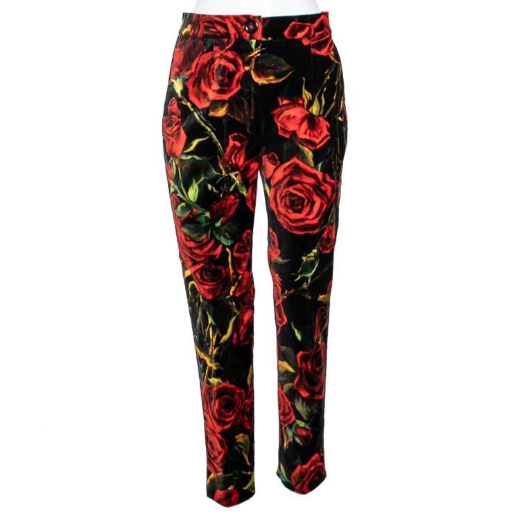 مملوكة مسبقًا Gucci Multicolor Floral Print Velvet Trousers M