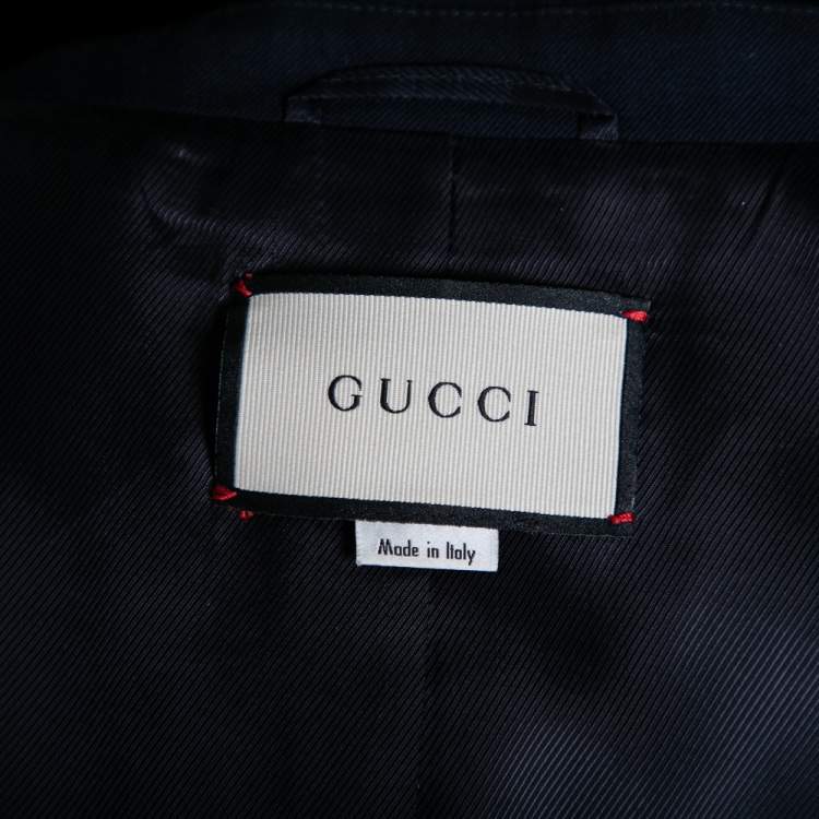 Pre Owned Gucci Navy Blue Snake & Floral Embroidered Wool Single Breasted Blazer L