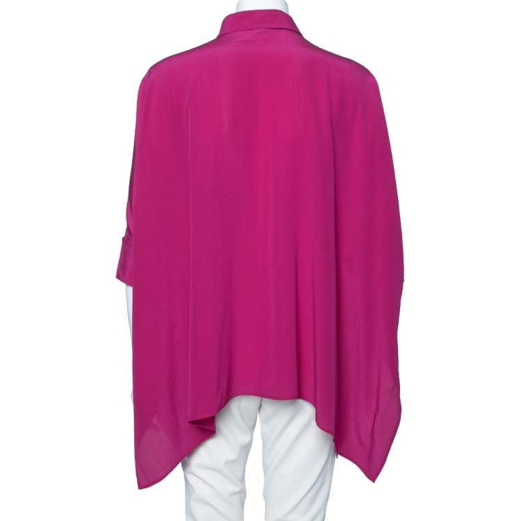 Pre Owned Gucci Magenta Silk Button Front Draped Oversized Blouse XS