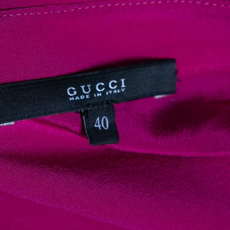Pre Owned Gucci Magenta Silk Button Front Draped Oversized Blouse XS