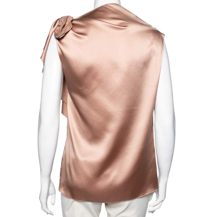 Pre Owned Gucci Beige Silk Sleeve Tie Detail Draped Top M