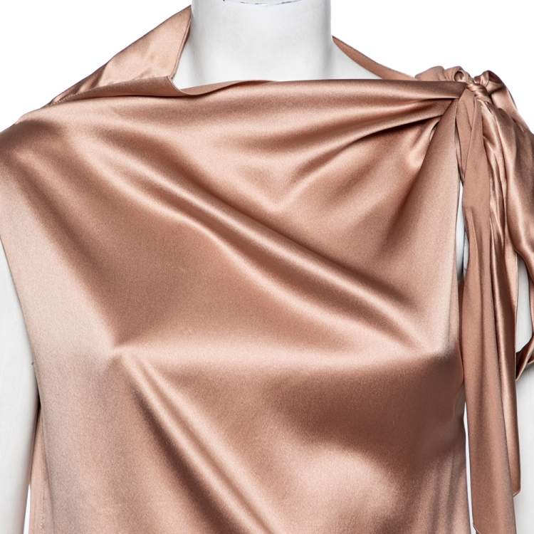 Pre Owned Gucci Beige Silk Sleeve Tie Detail Draped Top M