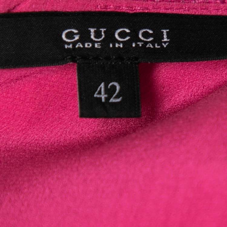 Pre Owned Gucci Pink Textured Silk Embellished Neck Detailed Sleeveless Dress M
