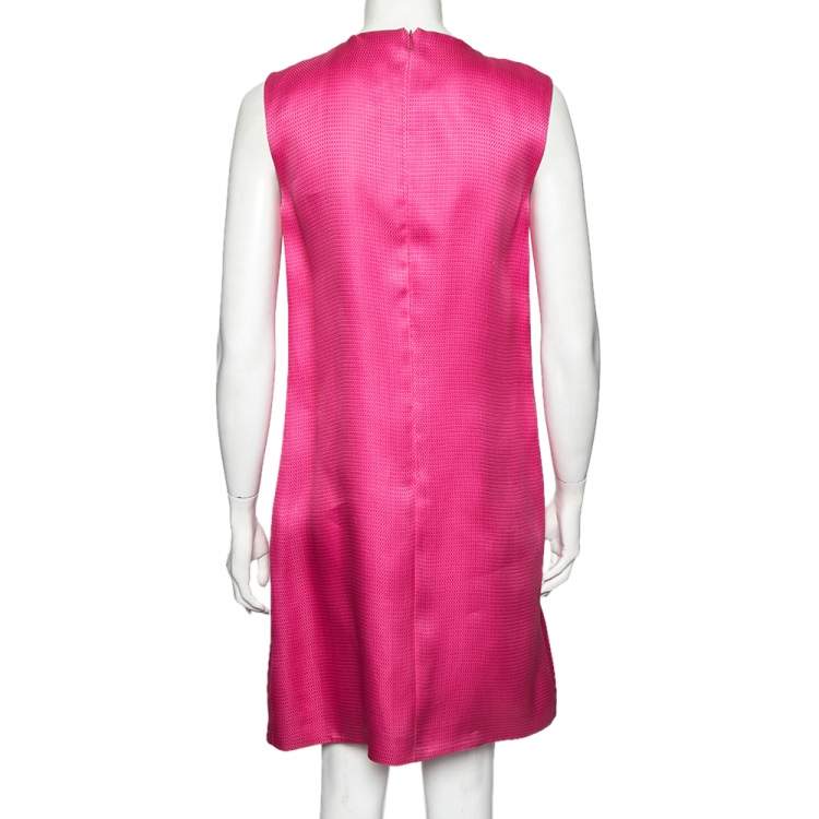 Pre Owned Gucci Pink Textured Silk Embellished Neck Detailed Sleeveless Dress M