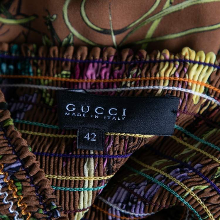 Pre Owned Gucci Brown Floral Printed Silk Mini Skirt M