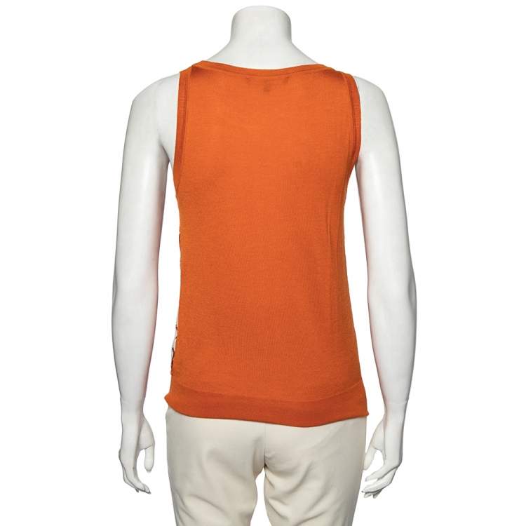 Pre Owned Gucci Orange Printed Silk & Knit Paneled Tank Top M