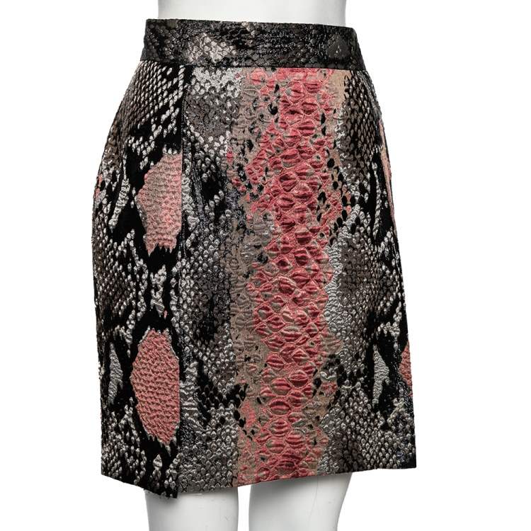 Pre Owned Gucci Multicolor Metallic Knit Textured Snakeskin Printed Mini Skirt M