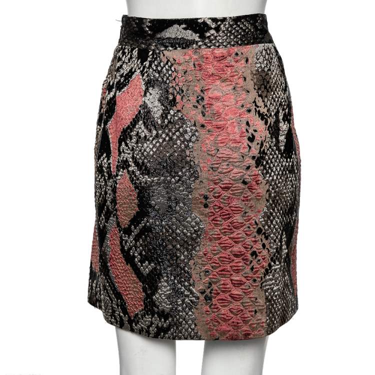 Pre Owned Gucci Multicolor Metallic Knit Textured Snakeskin Printed Mini Skirt M