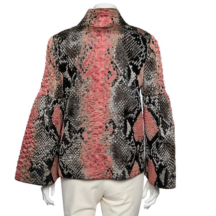 Pre Owned Gucci Pink Snakeskin Patterned Jacquard Button Front Double Breasted Jacket M