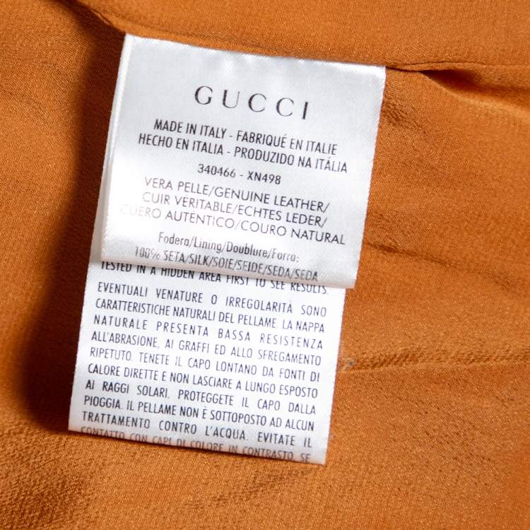 Pre Owned Gucci Tan Leather Front Zip Long Sleeve Jacket M