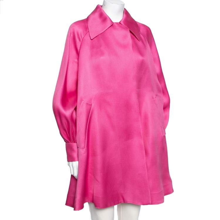 مملوكة مسبقًا Gucci Pink Textured Silk Bishop Sleeve Coat M