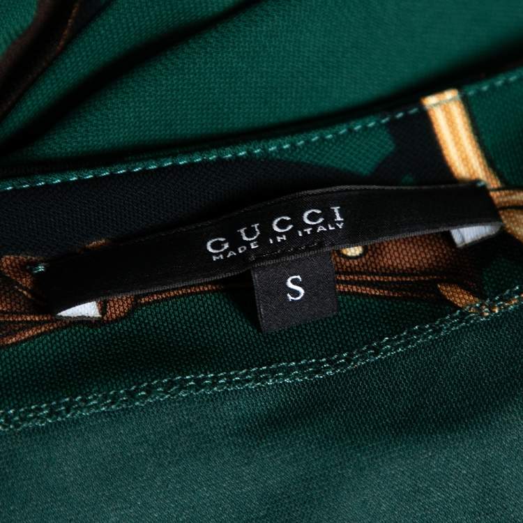 Pre Owned Gucci Bottle Green Printed Knit Cap Sleeve Top S