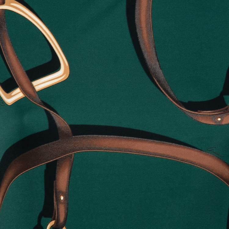 Pre Owned Gucci Bottle Green Printed Knit Cap Sleeve Top S