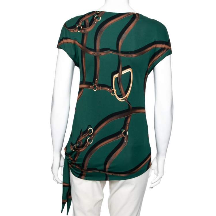 Pre Owned Gucci Bottle Green Printed Knit Cap Sleeve Top S