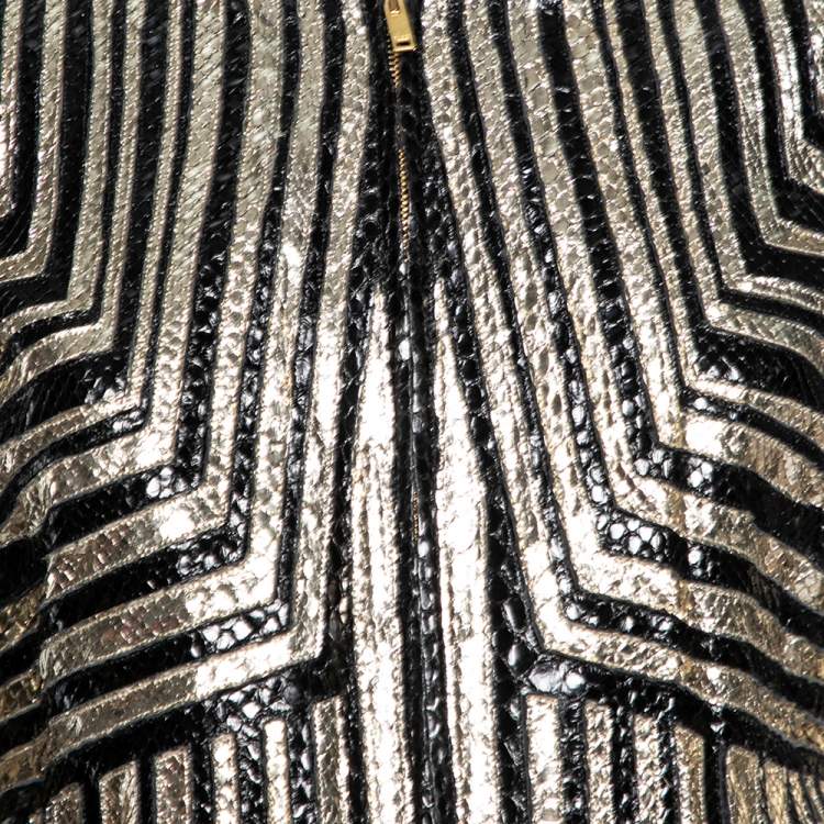 Pre Owned Gucci Gold & Black Python Leather Zip Front Jacket M