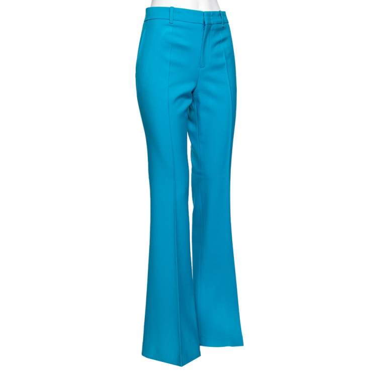 Pre Owned Gucci Blue Wool Flared Leg Trousers M