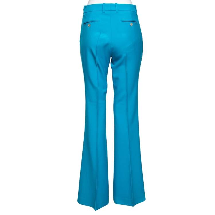 Pre Owned Gucci Blue Wool Flared Leg Trousers M