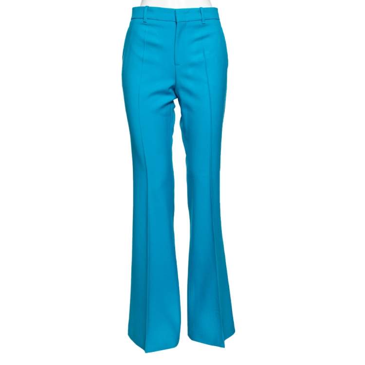 Pre Owned Gucci Blue Wool Flared Leg Trousers M
