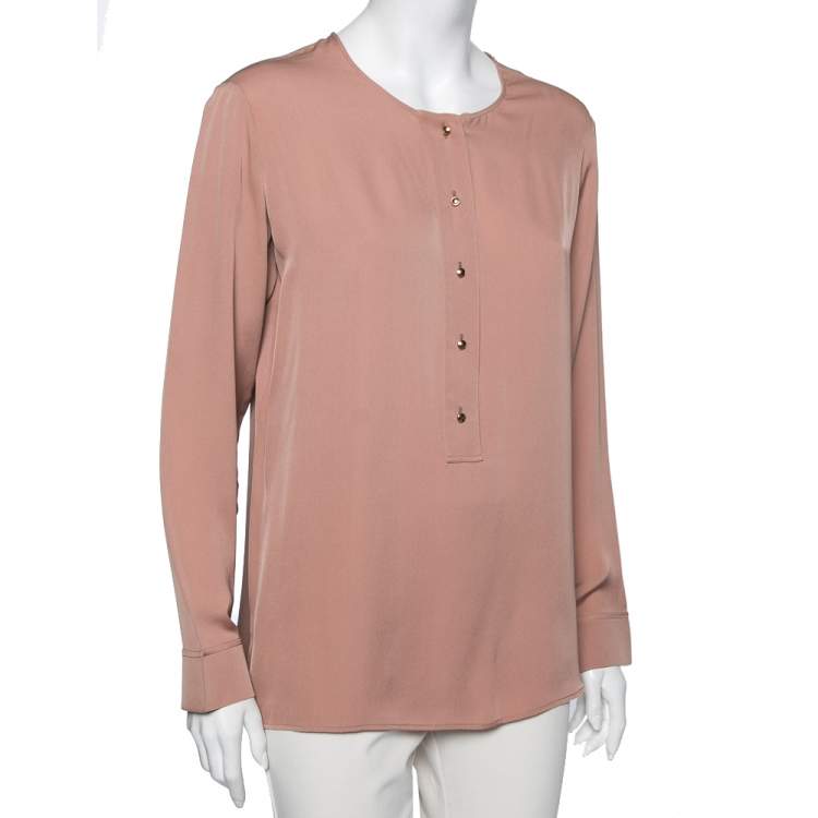Pre Owned Gucci Beige Silk Button Front Long Sleeve Blouse M