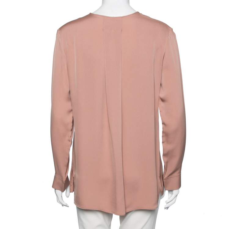 Pre Owned Gucci Beige Silk Button Front Long Sleeve Blouse M