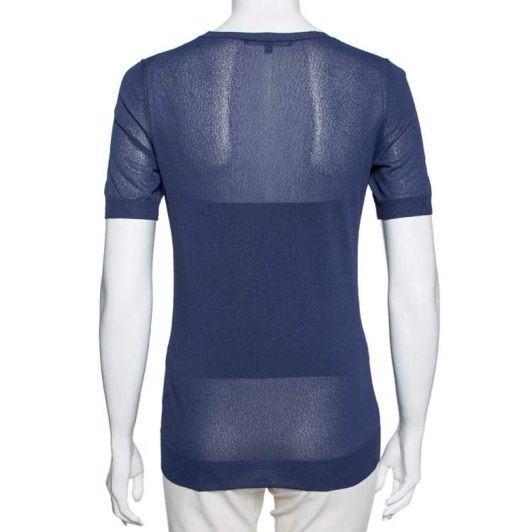 Pre Owned Gucci Navy Blue Knit Round Neck Top M