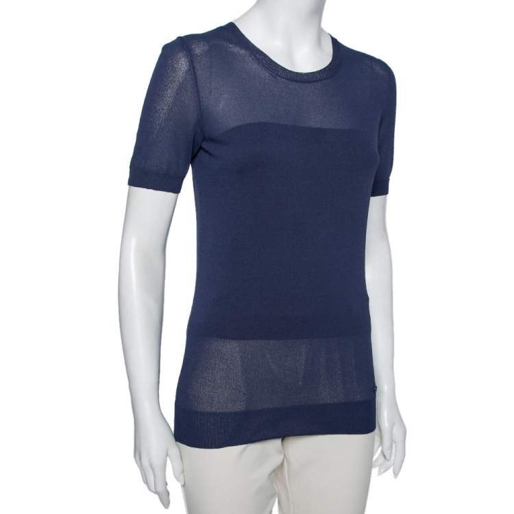 Pre Owned Gucci Navy Blue Knit Round Neck Top M