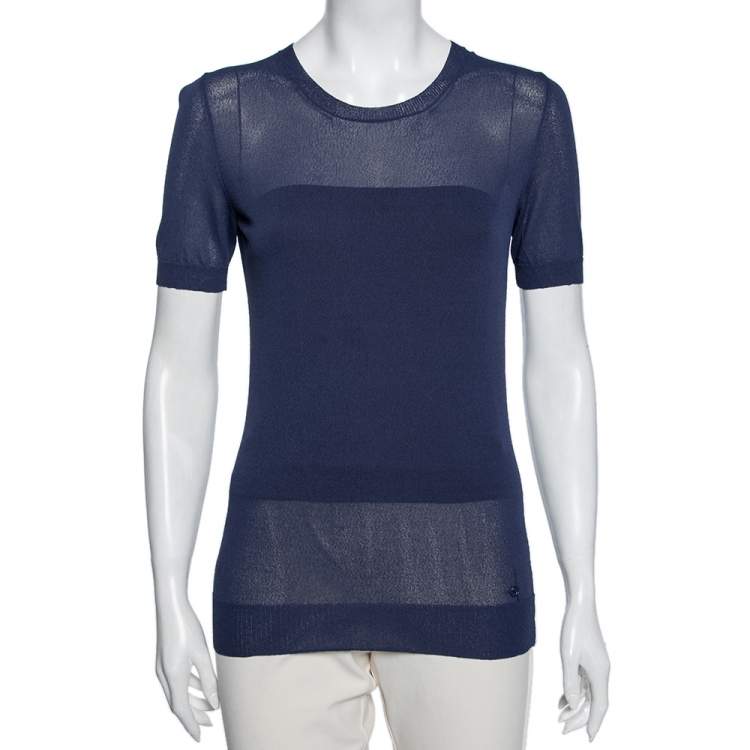 Pre Owned Gucci Navy Blue Knit Round Neck Top M