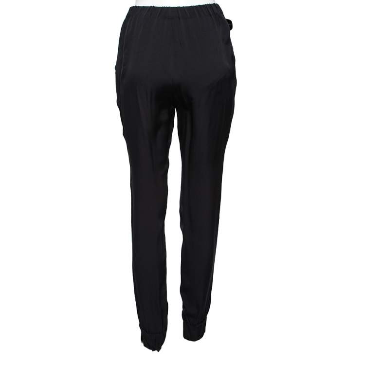 Pre Owned Gucci Black Silk Cuffed Trousers M