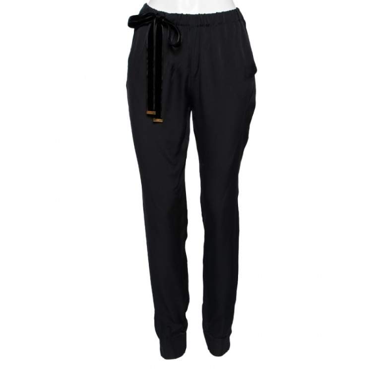Pre Owned Gucci Black Silk Cuffed Trousers M