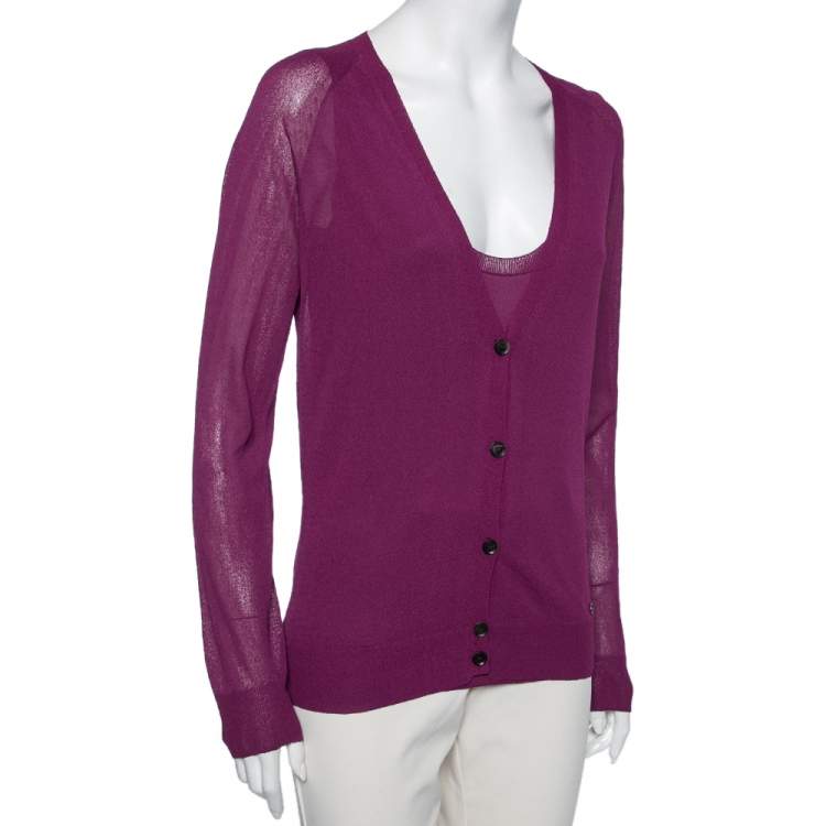 Pre Owned Gucci Pink Knit Button Front Long Sleeve Sweater S