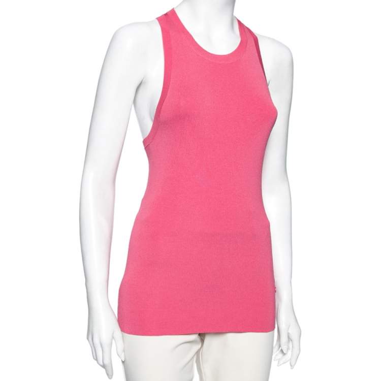 Pre Owned Gucci Pink Silk Crew Neck Sleeveless Top M