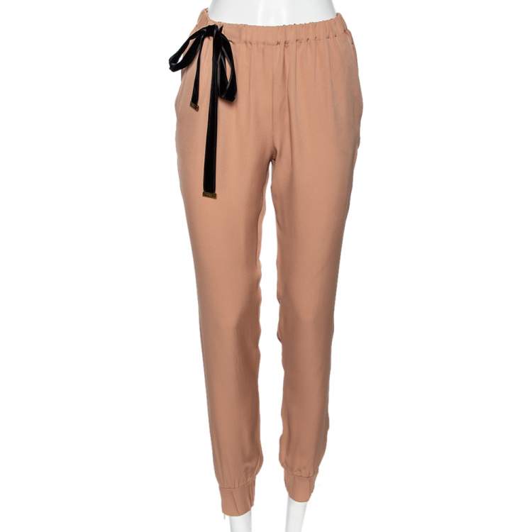 مملوكة مسبقًا Gucci Beige Silk Cuffed Trousers M