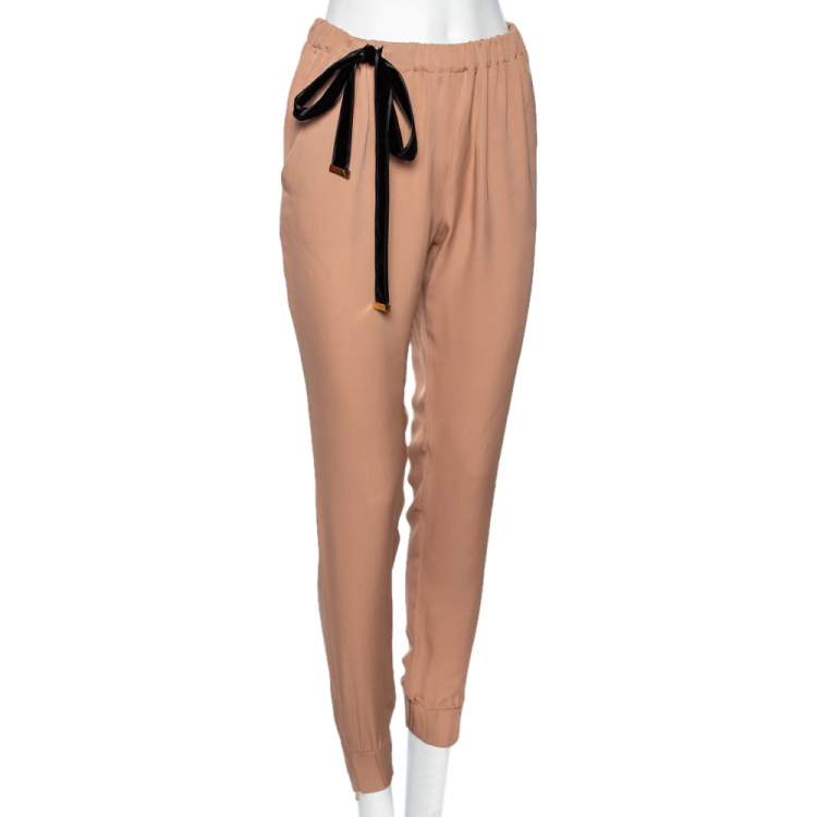مملوكة مسبقًا Gucci Beige Silk Cuffed Trousers M
