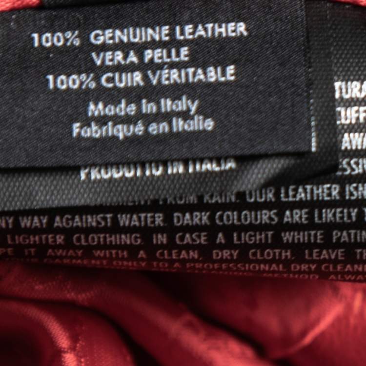 Pre Owned Gucci Brick Red Leather Zip Front Jacket M