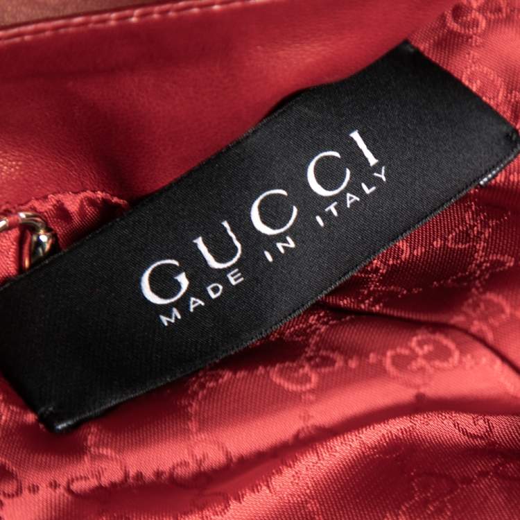Pre Owned Gucci Brick Red Leather Zip Front Jacket M
