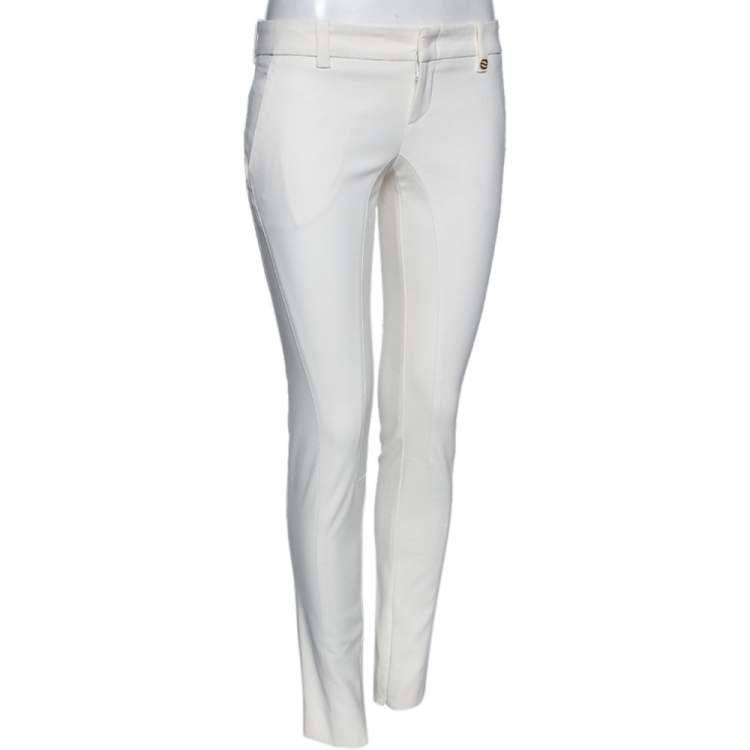 مملوكة مسبقًا Gucci White Stretch Cotton Zip Detail Slim Fit Pants M
