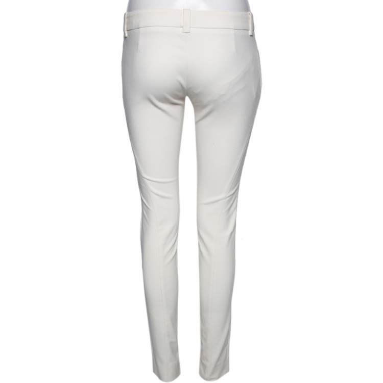 مملوكة مسبقًا Gucci White Stretch Cotton Zip Detail Slim Fit Pants M