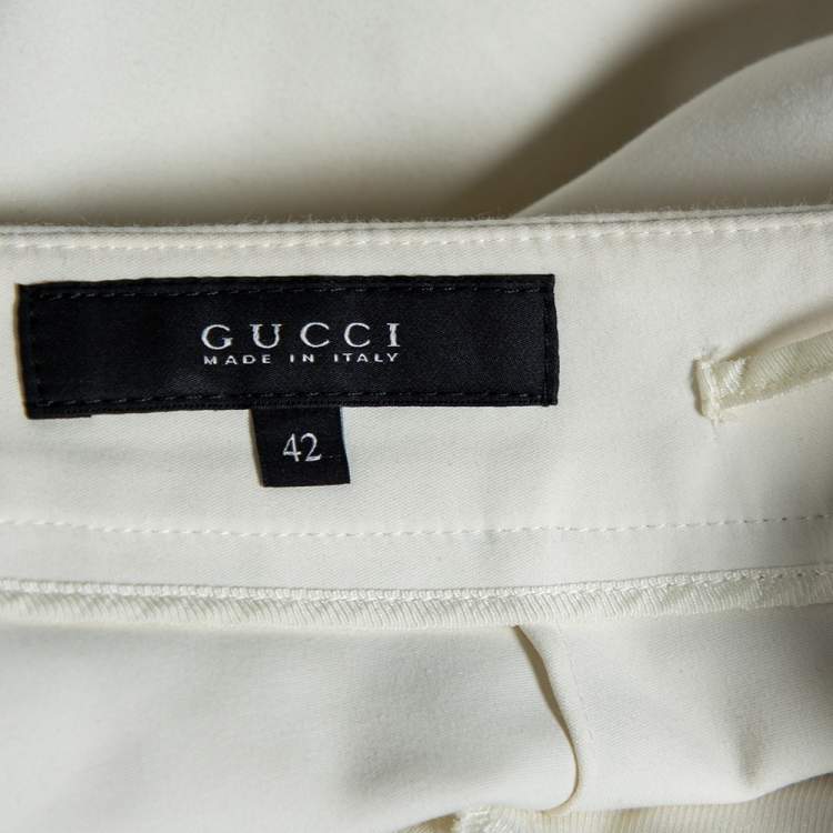 مملوكة مسبقًا Gucci White Stretch Cotton Zip Detail Slim Fit Pants M