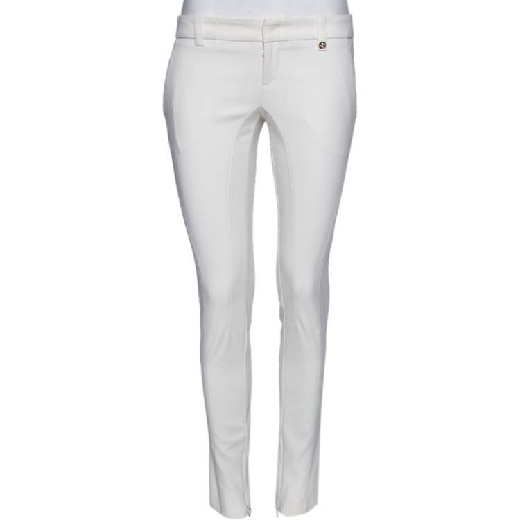 مملوكة مسبقًا Gucci White Stretch Cotton Zip Detail Slim Fit Pants M