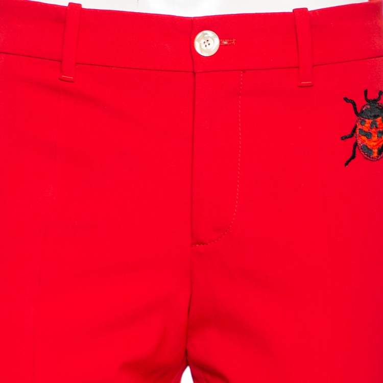 Pre Owned Gucci Red Wool Ladybug Patch Detail Tapered Leg Pants M