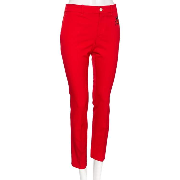 Pre Owned Gucci Red Wool Ladybug Patch Detail Tapered Leg Pants M