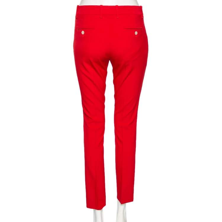 Pre Owned Gucci Red Wool Ladybug Patch Detail Tapered Leg Pants M
