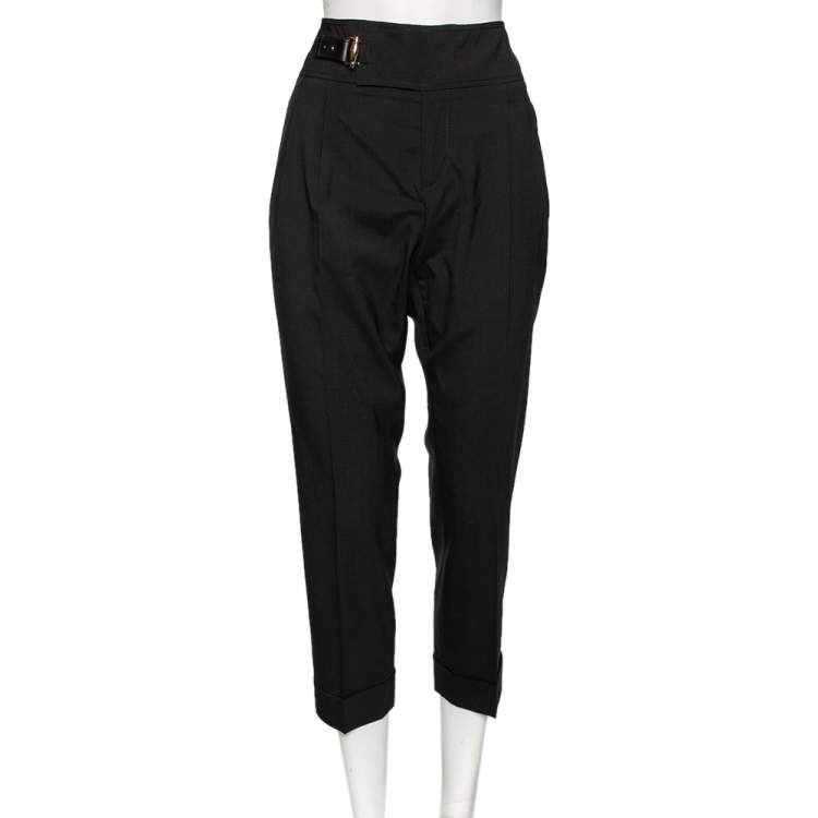 Pre Owned Gucci Black Wool Straight Leg Trousers M