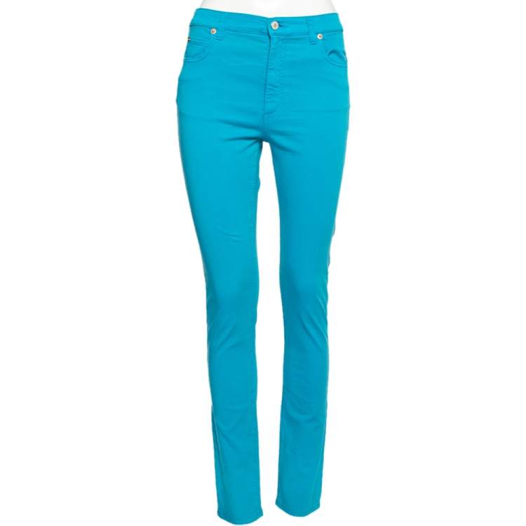 Pre Owned Gucci Blue Cotton Slim Fit Pants M