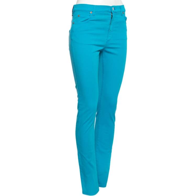 Pre Owned Gucci Blue Cotton Slim Fit Pants M