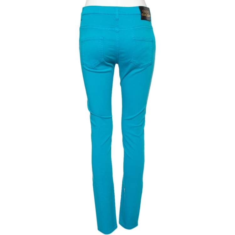 Pre Owned Gucci Blue Cotton Slim Fit Pants M