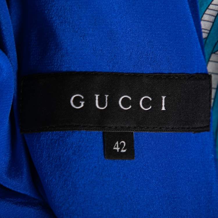 Pre Owned Gucci Blue Printed Silk Button Front Lightweight Coat M 